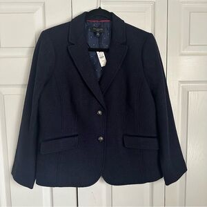 Talbots Blazer Womens 12P Navy Wool Blend Petite Two Button Jacket Preppy NWT